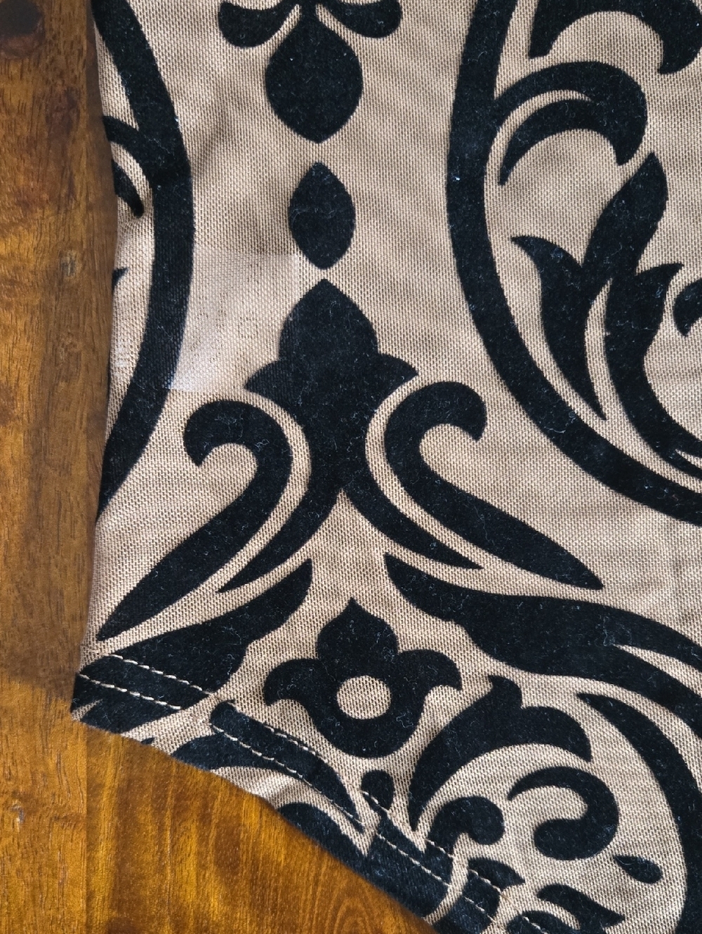 Black Velvet And Tan Damask Mesh Sheer Sleeveless Bodysuit - Picture 8 of 8